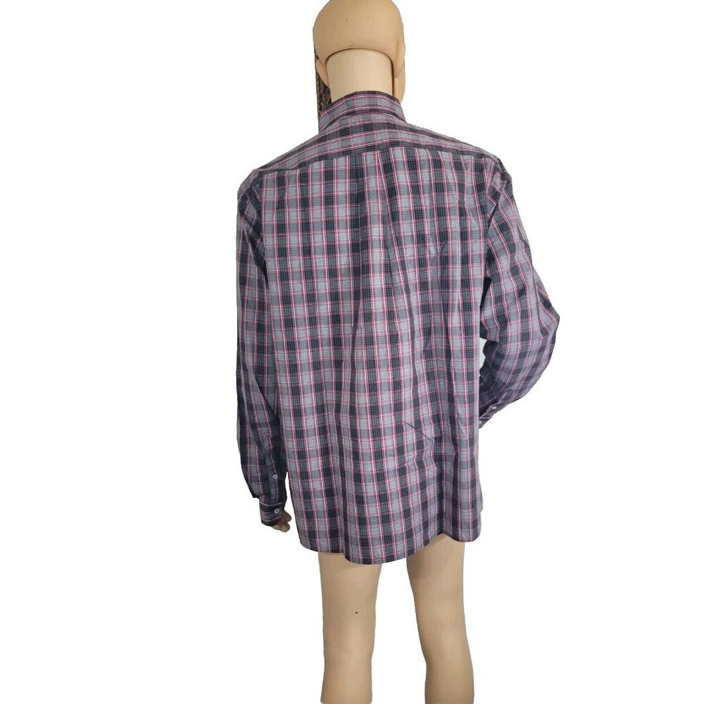 Rowm Men's Shirt Size LT Tall Gray Red Long Sleeve Button Up Plaid Cotton 33 - Picture 4 of 6